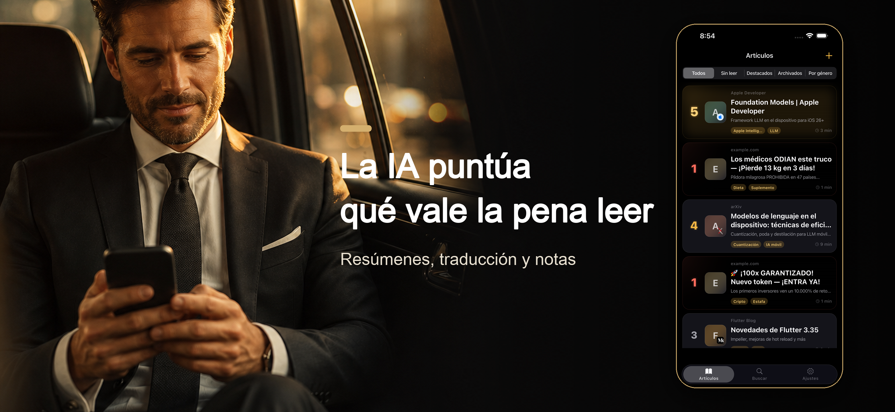 Bandeja con puntuaciones de IA