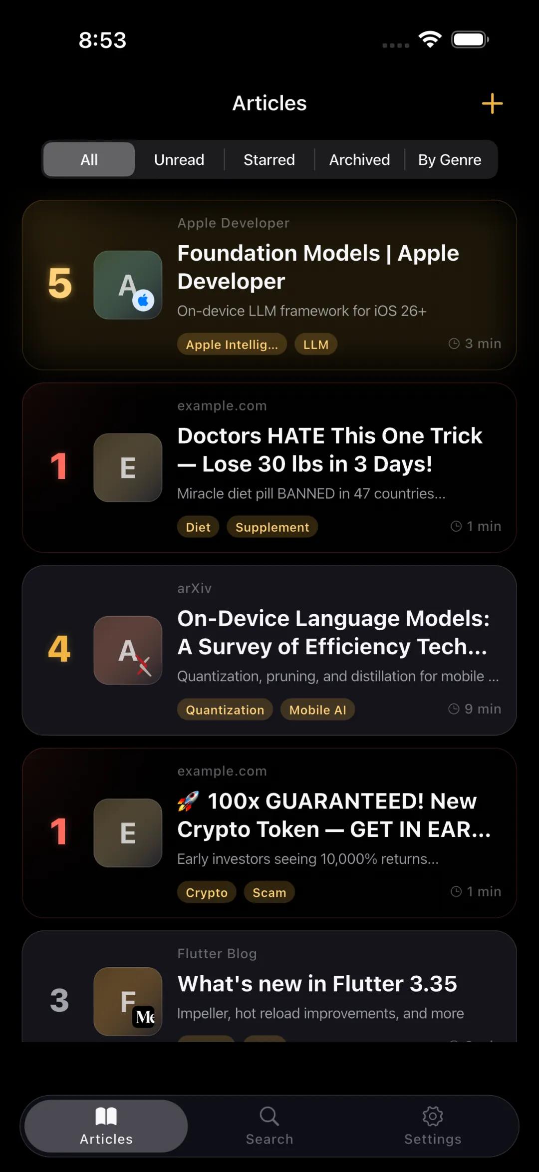 Inbox — sorted by AI score
