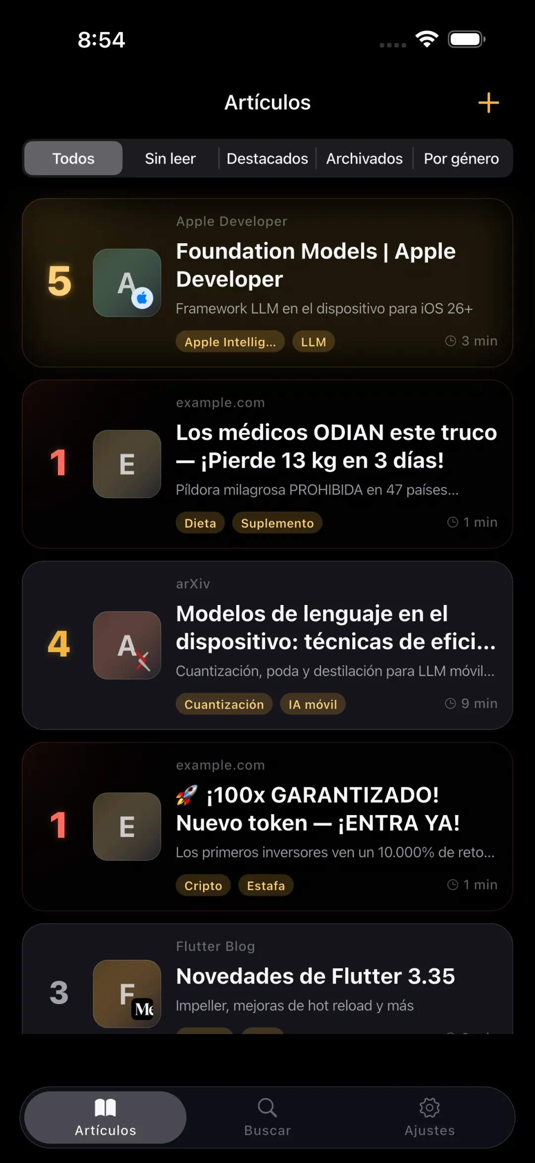 Bandeja — ordenada por puntuación