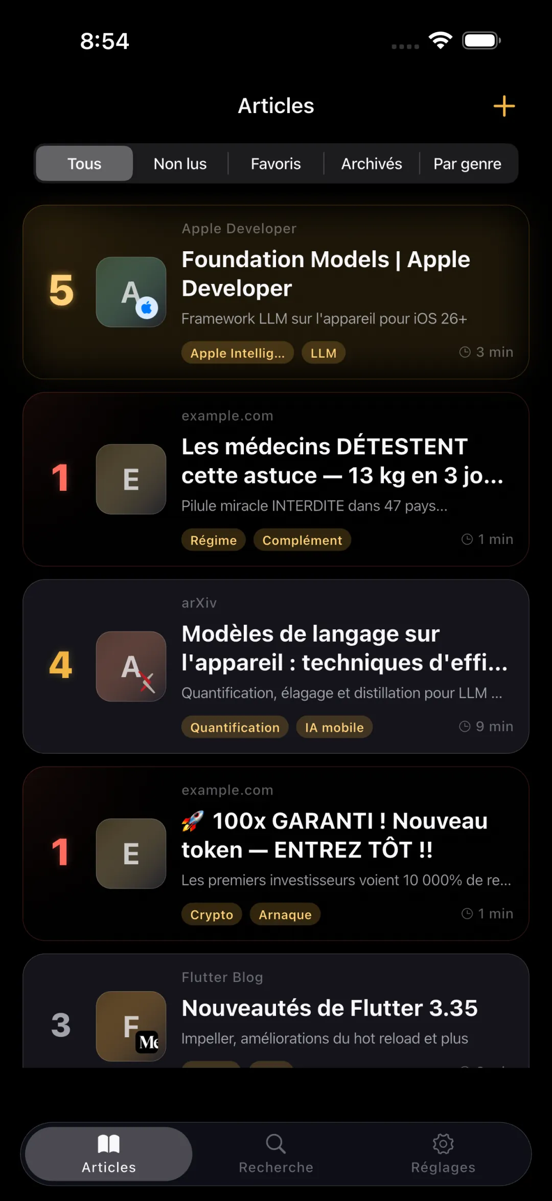 Boîte — triée par note IA