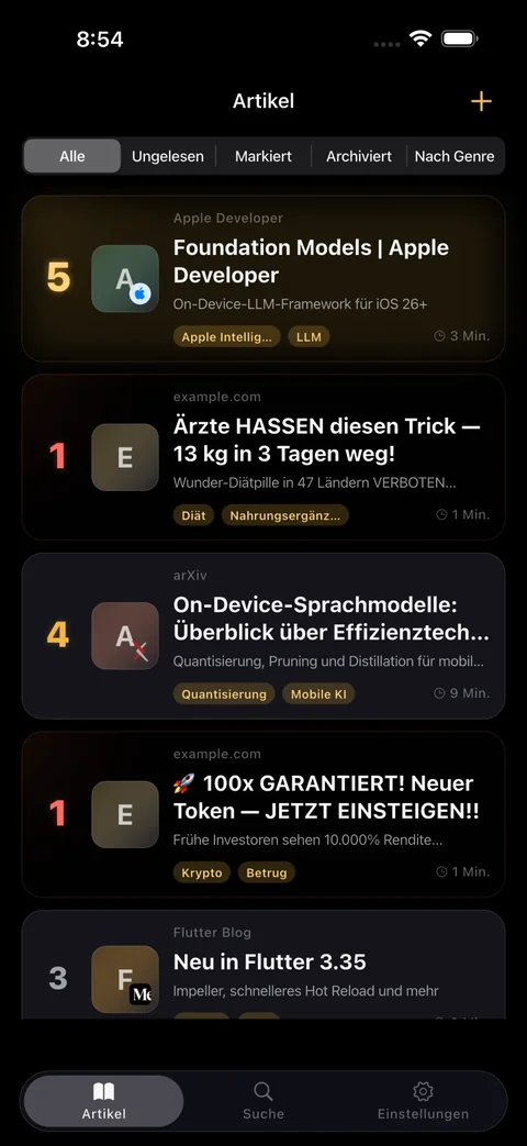 Posteingang — sortiert nach KI-Bewertung