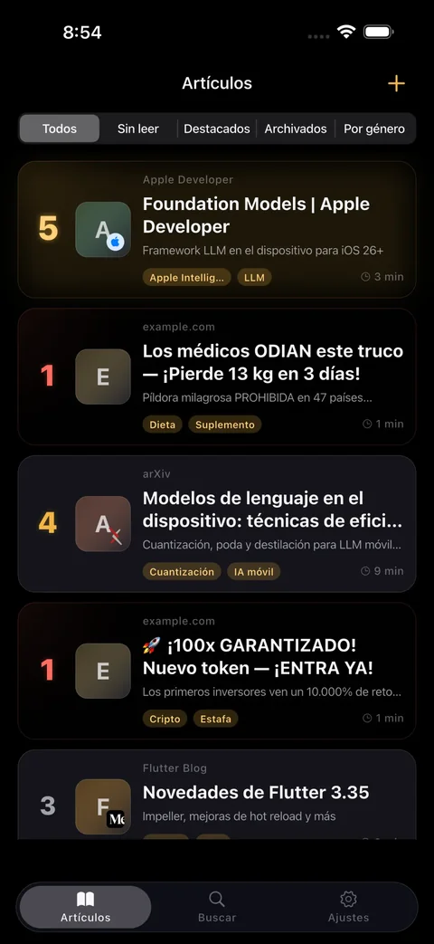 Bandeja — ordenada por puntuación