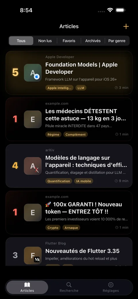 Boîte — triée par note IA