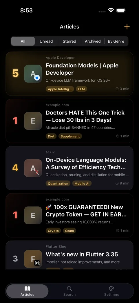 Inbox — sorted by AI score